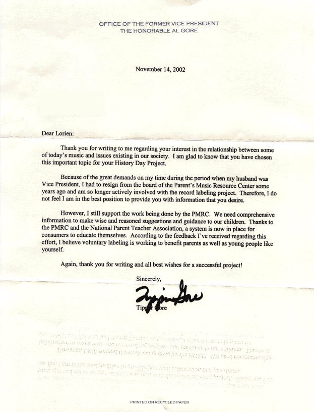 Letter from Tipper Gore
