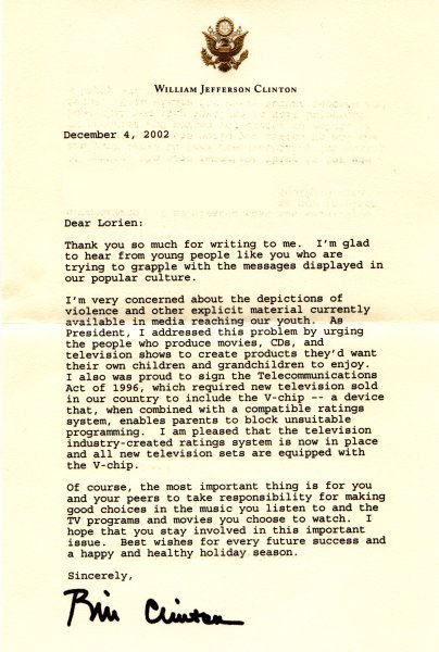 Letter from President Clinton